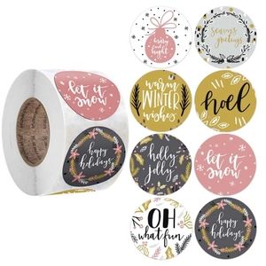 Brand New Christmas Holiday circle 500 sticker roll